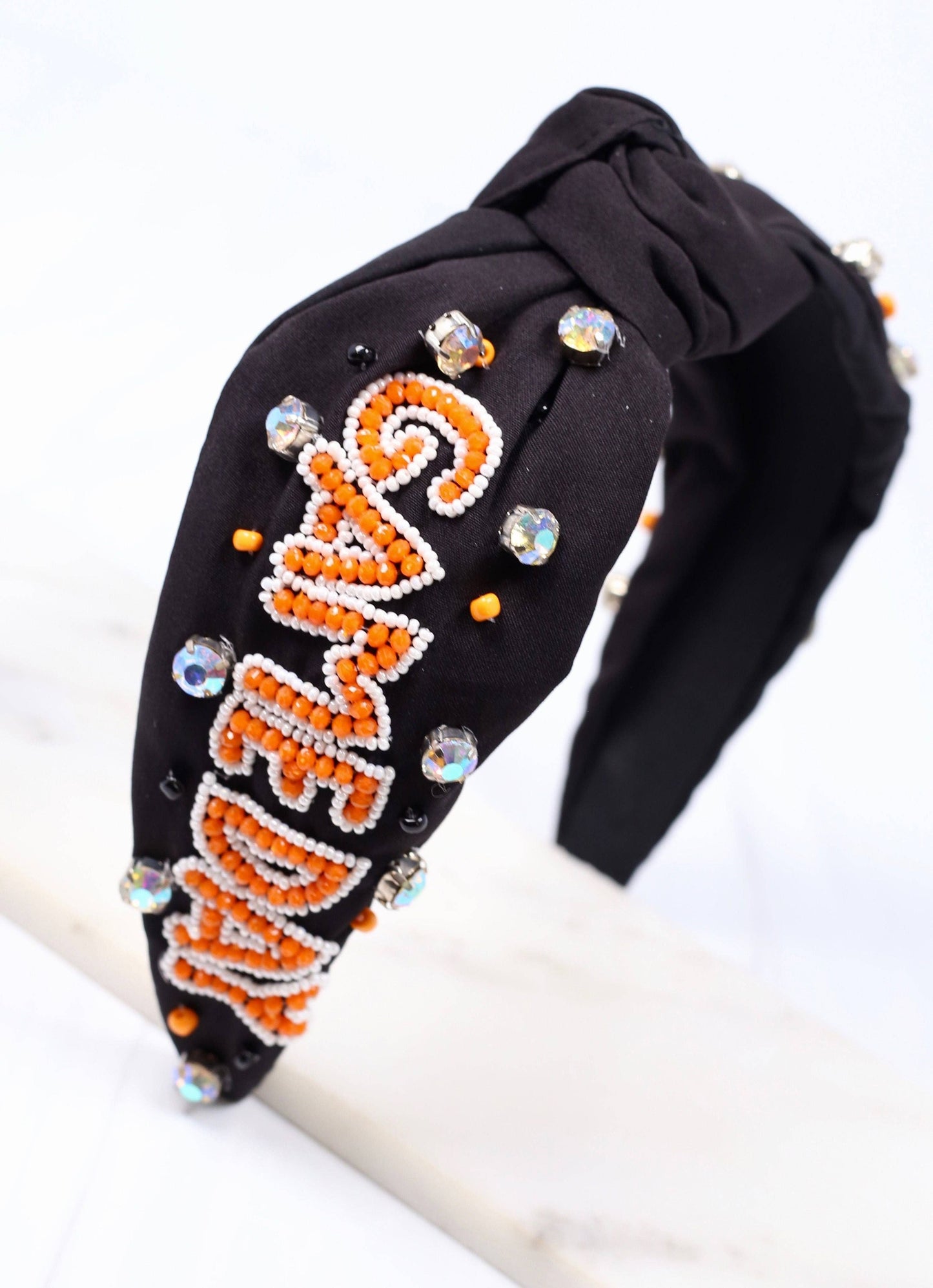 Game Day Embellished Headband in Black & Orange
