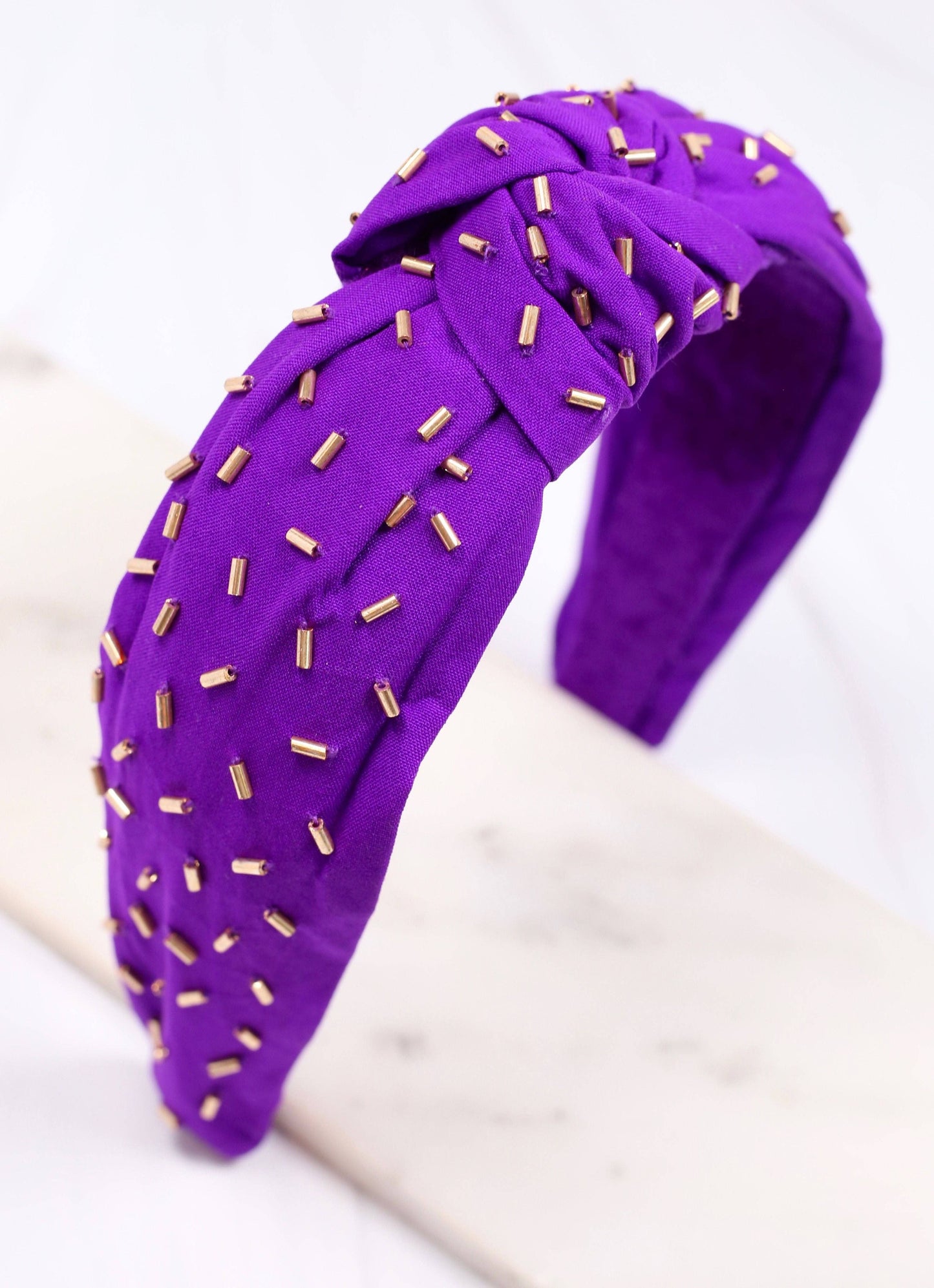 Randall Confetti Bead Headband in Purple & Gold