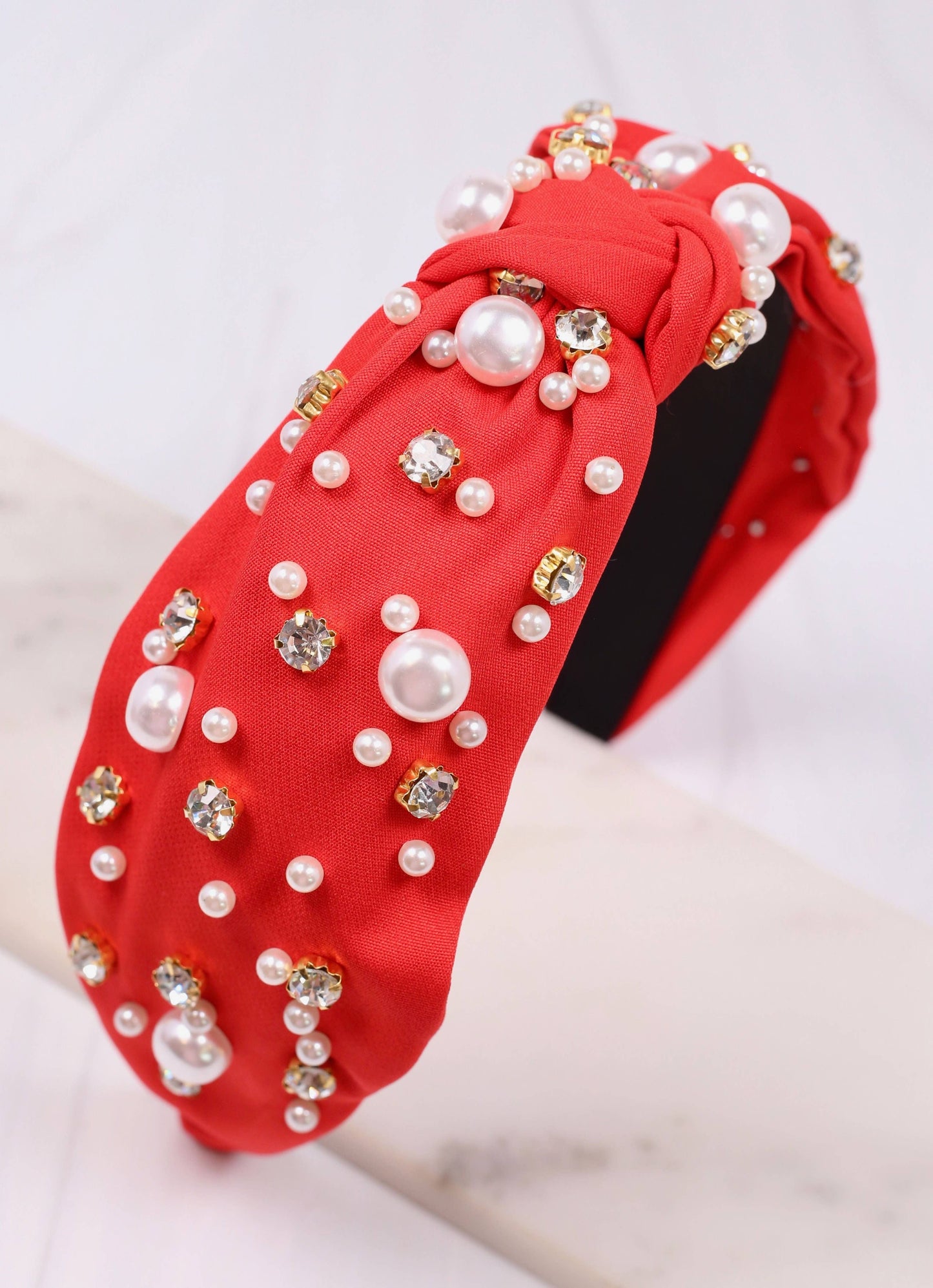 Higgins Embellished Headband in Red