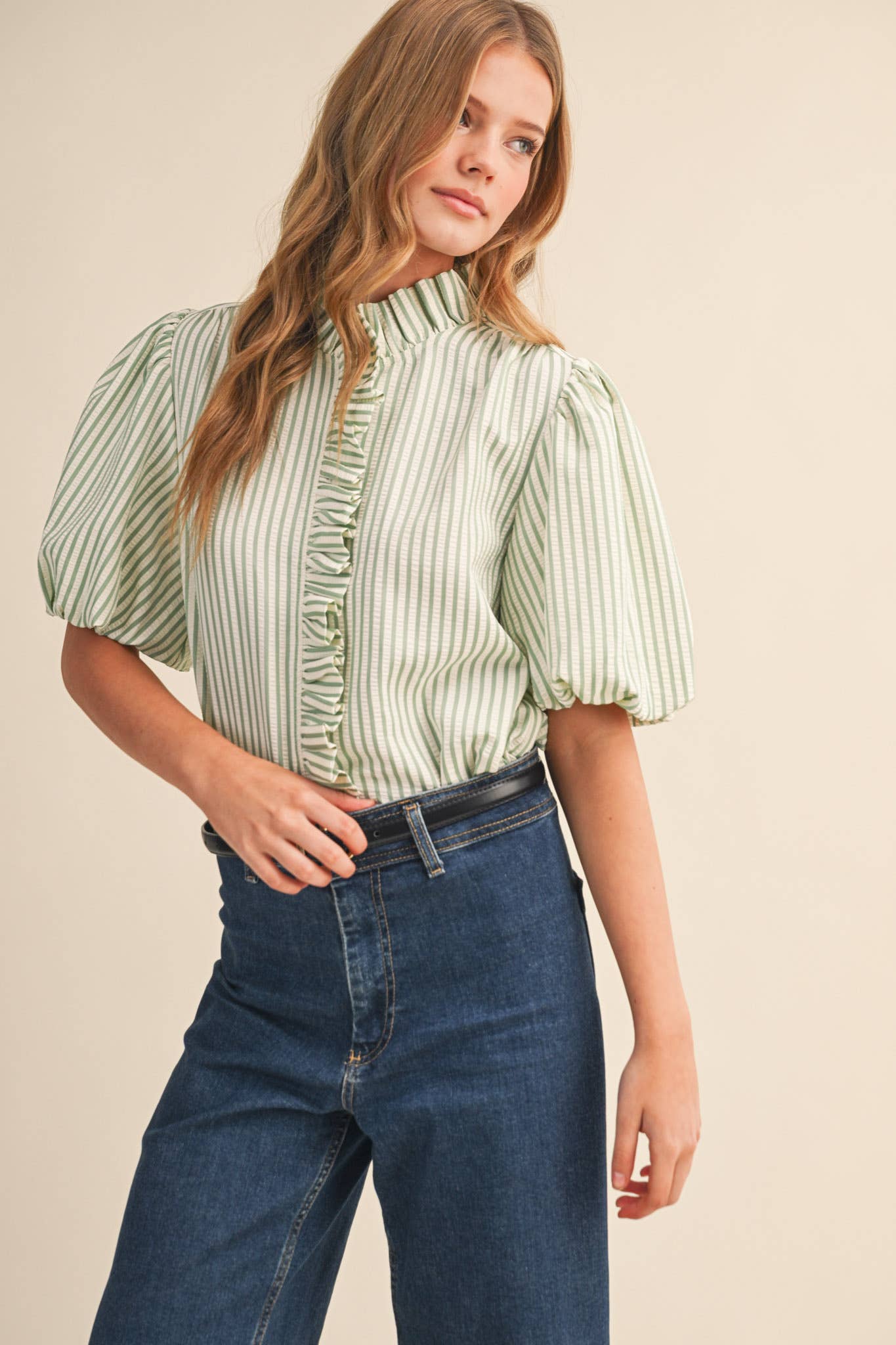 Hadley Ruffle Top in Seafoam