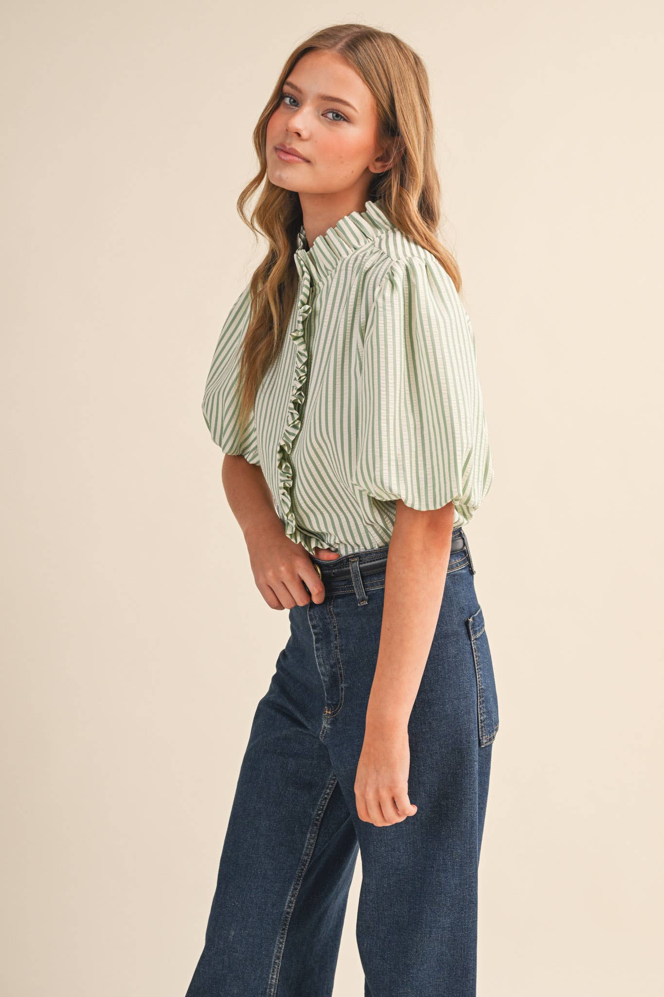 Hadley Ruffle Top in Seafoam