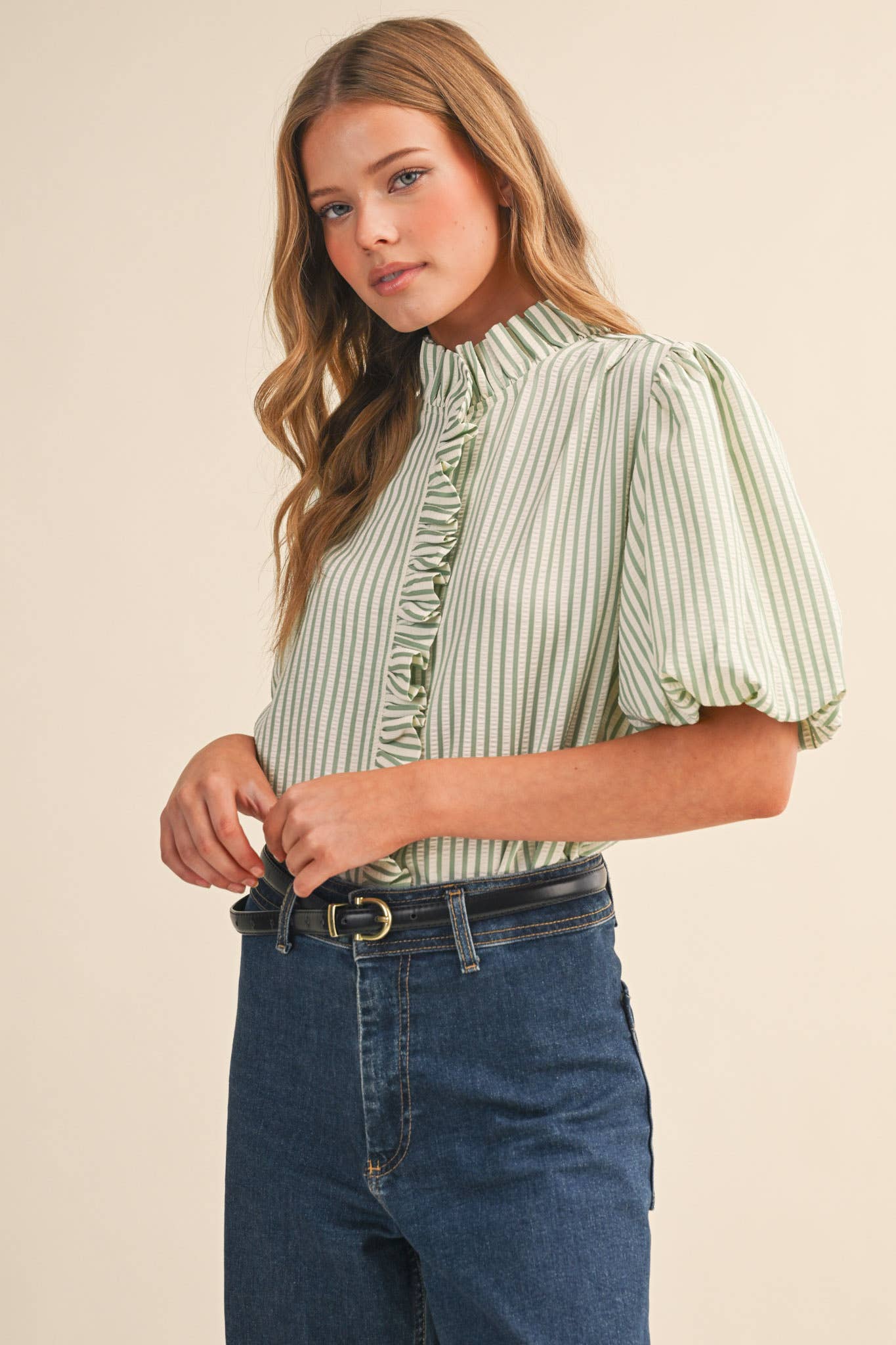 Hadley Ruffle Top in Seafoam