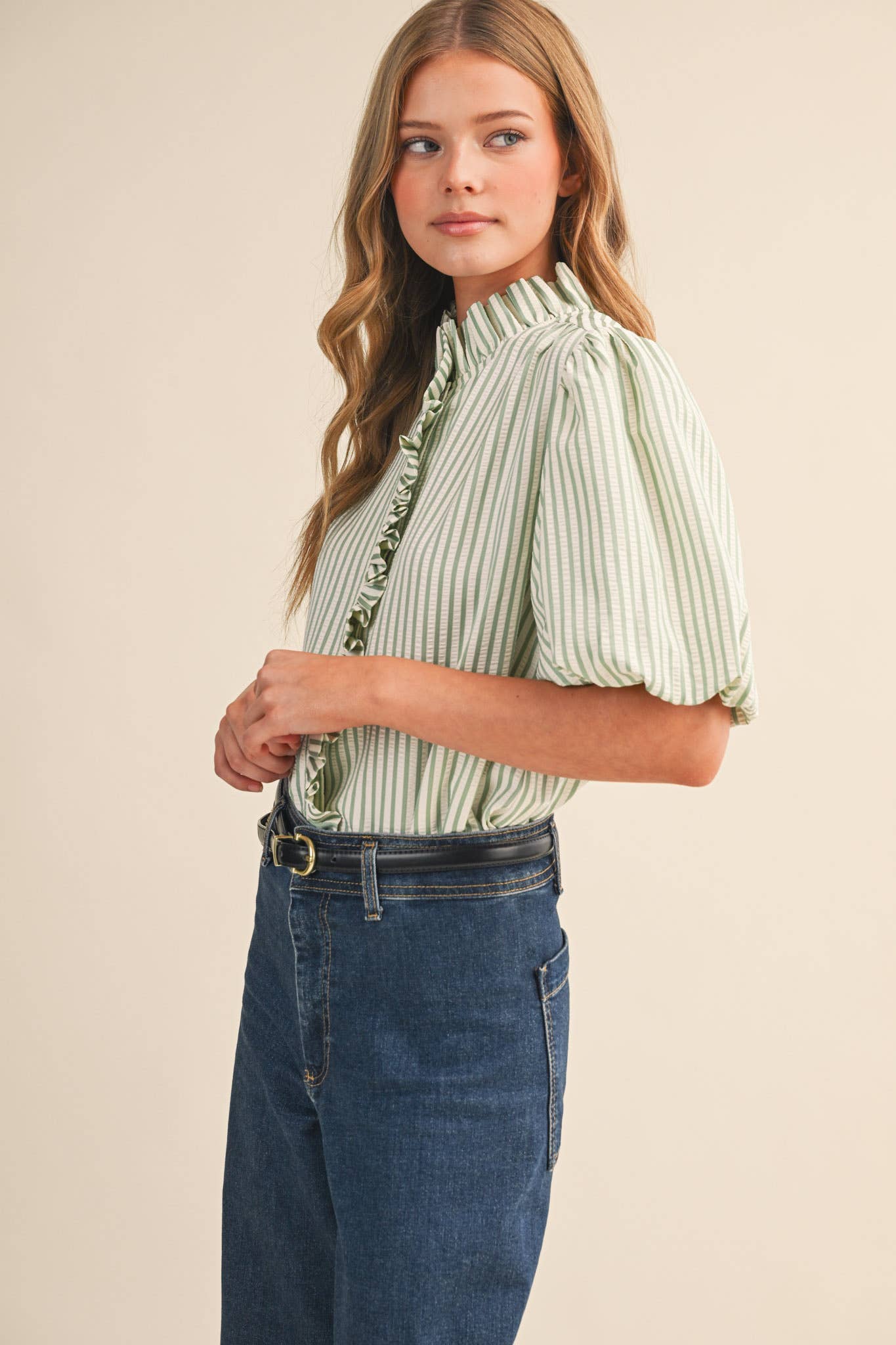 Hadley Ruffle Top in Seafoam
