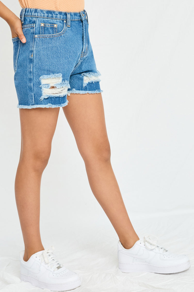 Girls Frayed Distressed Denim Shorts