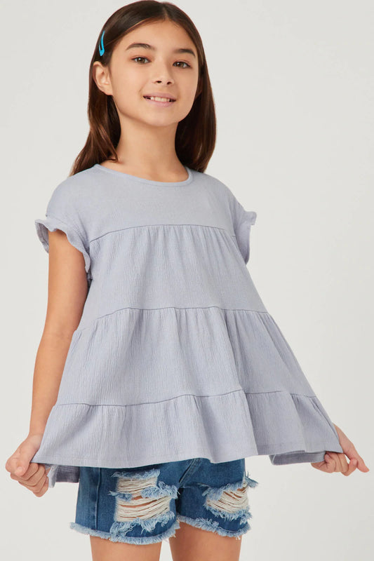 Girls Crinkle Texture Knit Tiered Top