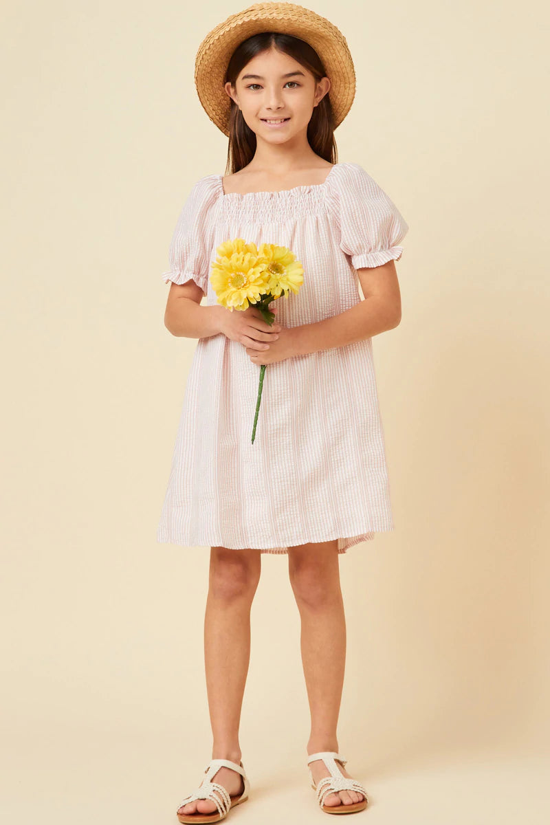 Girls Lace Seersucker Smocked Dress